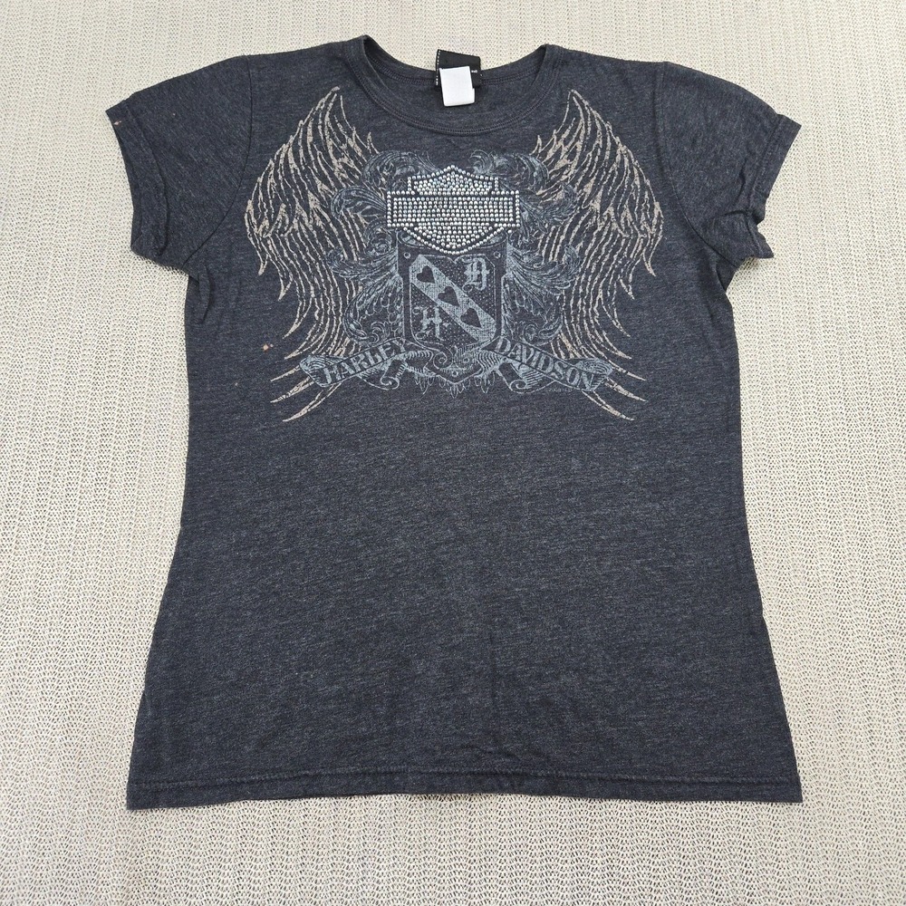 Harley Davidson Shirt Womens Large Gray Jeweled Mike Bruno's North Shore Slidell